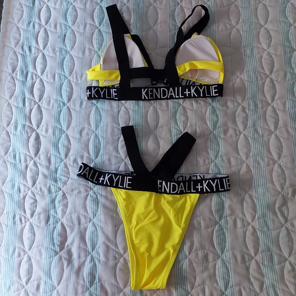 High Waist Yellow KENDALL KYLIE Letter Swimsuit Bikinis Set Bandage size small - Picture 4 of 7